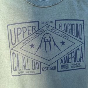 Upper Playground T-Shirt Mens Size Large Black Graphic Crew Neck Green